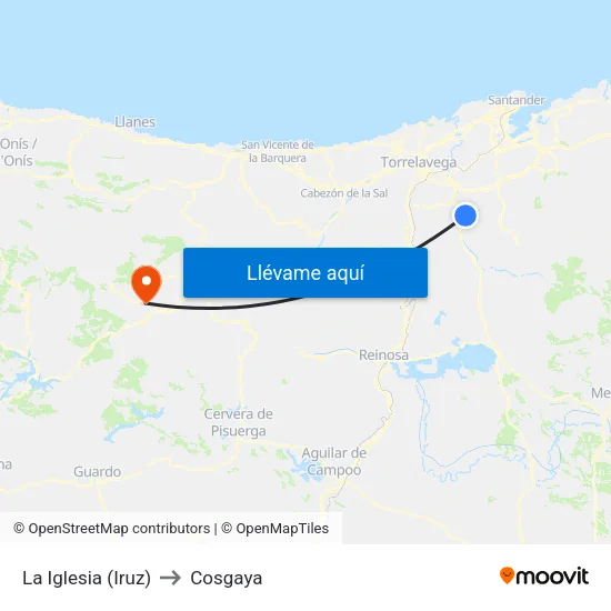 La Iglesia (Iruz) to Cosgaya map