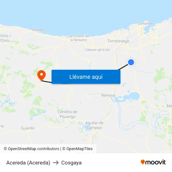 Acereda (Acereda) to Cosgaya map