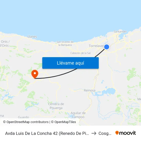 Avda Luis De La Concha 42 (Renedo De Pielagos) to Cosgaya map