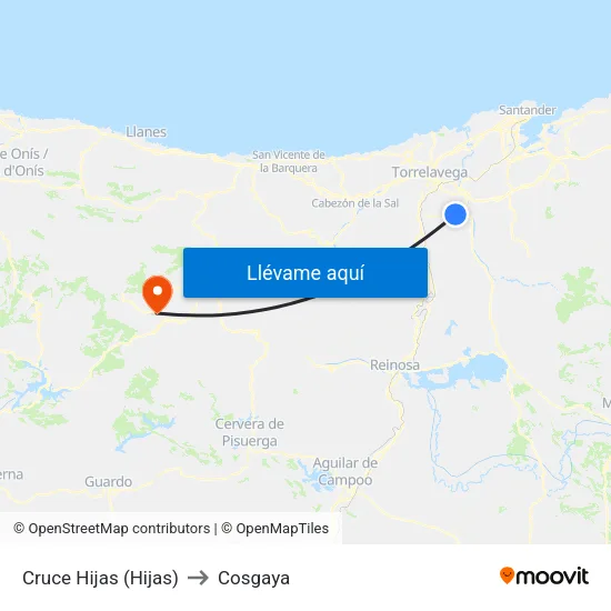 Cruce Hijas (Hijas) to Cosgaya map