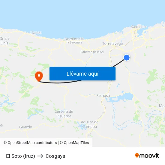 El Soto (Iruz) to Cosgaya map
