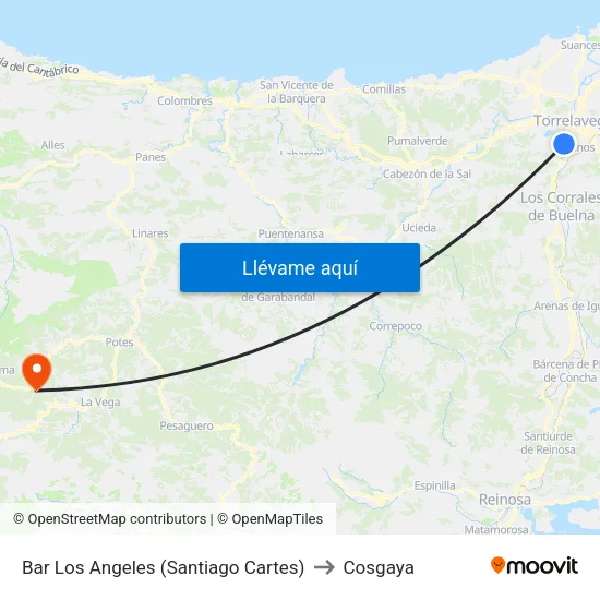 Bar Los Angeles (Santiago Cartes) to Cosgaya map