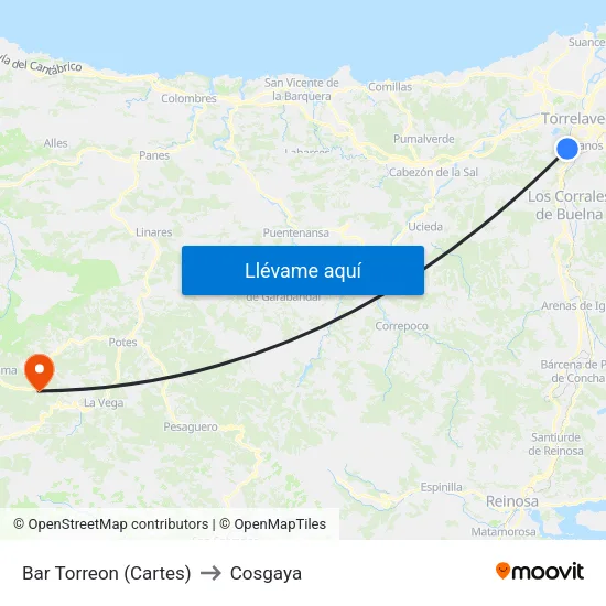 Bar Torreon (Cartes) to Cosgaya map
