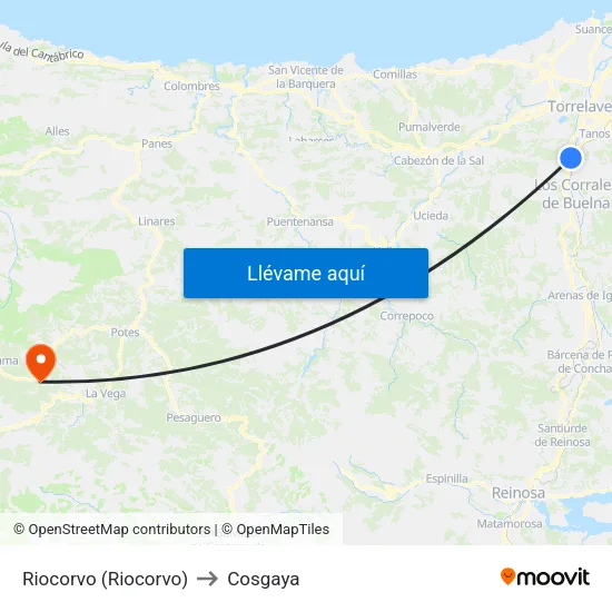 Riocorvo (Riocorvo) to Cosgaya map