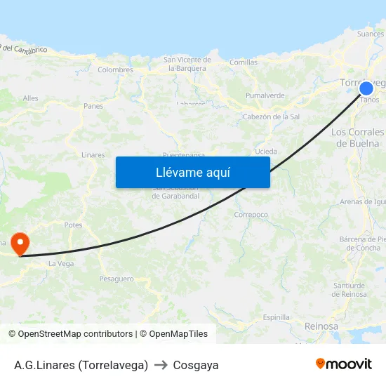 A.G.Linares (Torrelavega) to Cosgaya map