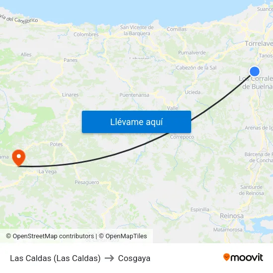 Las Caldas (Las Caldas) to Cosgaya map