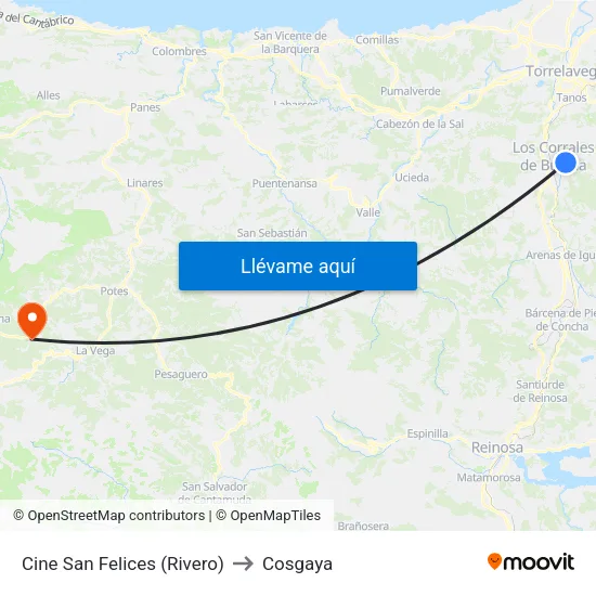 Cine San Felices (Rivero) to Cosgaya map