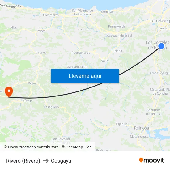 Rivero (Rivero) to Cosgaya map
