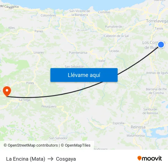 La Encina (Mata) to Cosgaya map