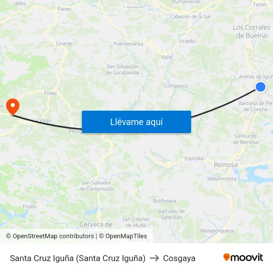 Santa Cruz Iguña (Santa Cruz Iguña) to Cosgaya map