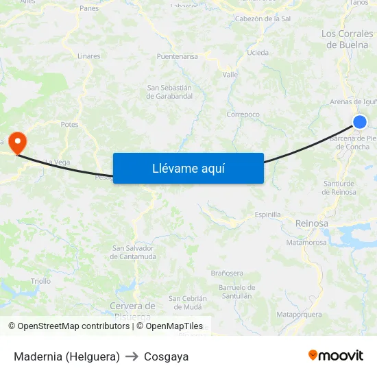 Madernia (Helguera) to Cosgaya map