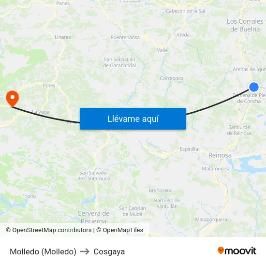 Molledo (Molledo) to Cosgaya map