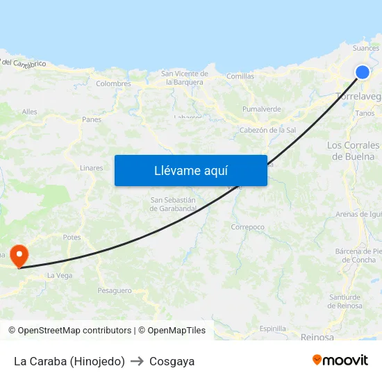 La Caraba (Hinojedo) to Cosgaya map