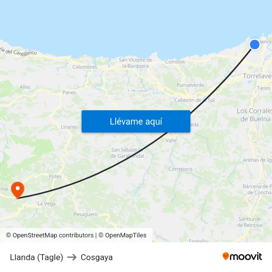 Llanda (Tagle) to Cosgaya map