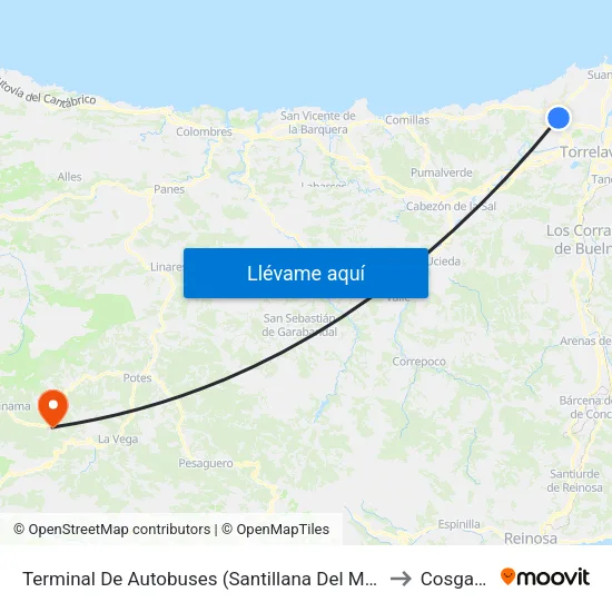 Terminal De Autobuses (Santillana Del Mar) to Cosgaya map