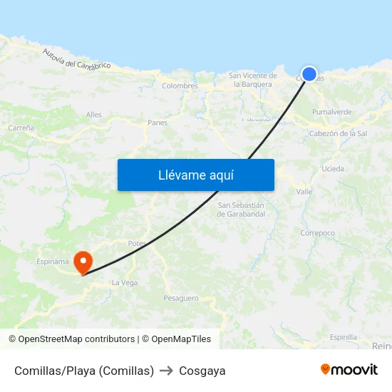 Comillas/Playa (Comillas) to Cosgaya map