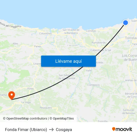 Fonda Fimar (Ubiarco) to Cosgaya map