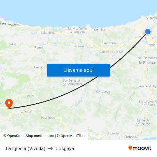 La Iglesia (Viveda) to Cosgaya map