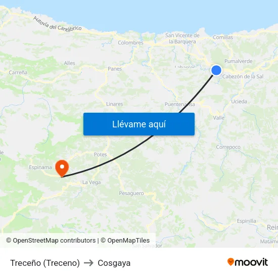 Treceño (Treceno) to Cosgaya map