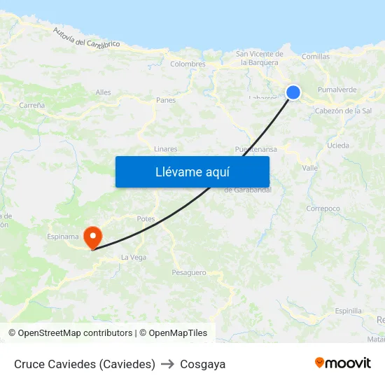 Cruce Caviedes (Caviedes) to Cosgaya map