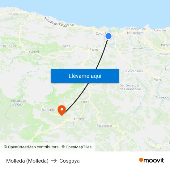 Molleda (Molleda) to Cosgaya map