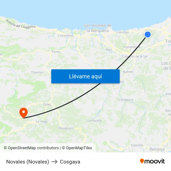 Novales (Novales) to Cosgaya map