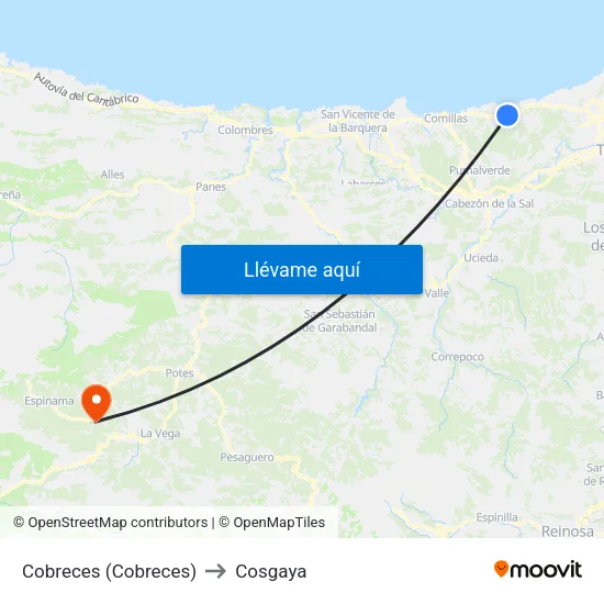 Cobreces (Cobreces) to Cosgaya map