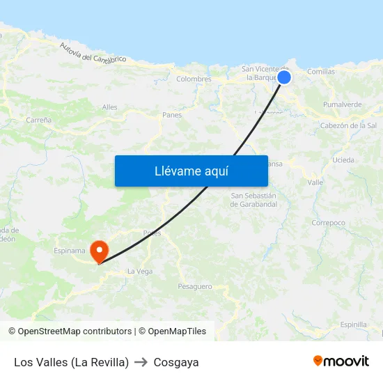 Los Valles (La Revilla) to Cosgaya map