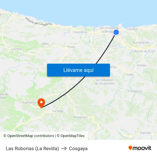 Las Roborias (La Revilla) to Cosgaya map