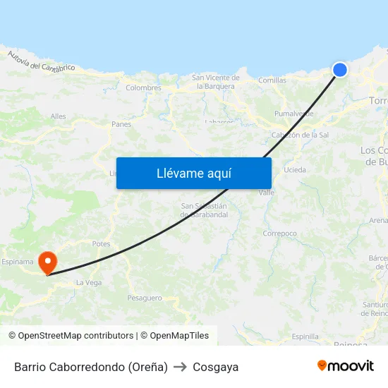Barrio Caborredondo (Oreña) to Cosgaya map