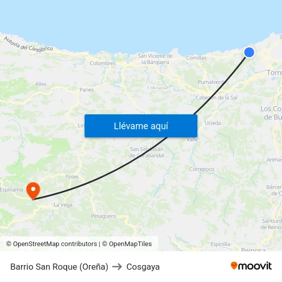 Barrio San Roque (Oreña) to Cosgaya map