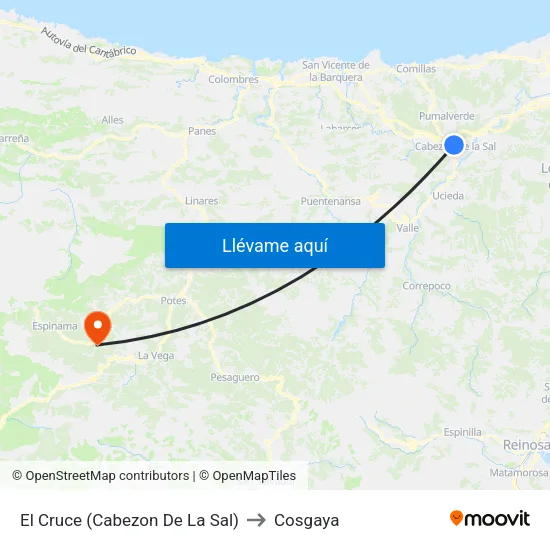 El Cruce (Cabezon De La Sal) to Cosgaya map