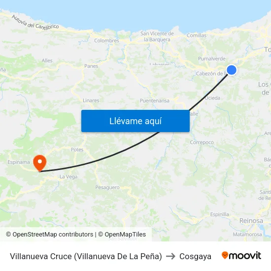 Villanueva Cruce (Villanueva De La Peña) to Cosgaya map