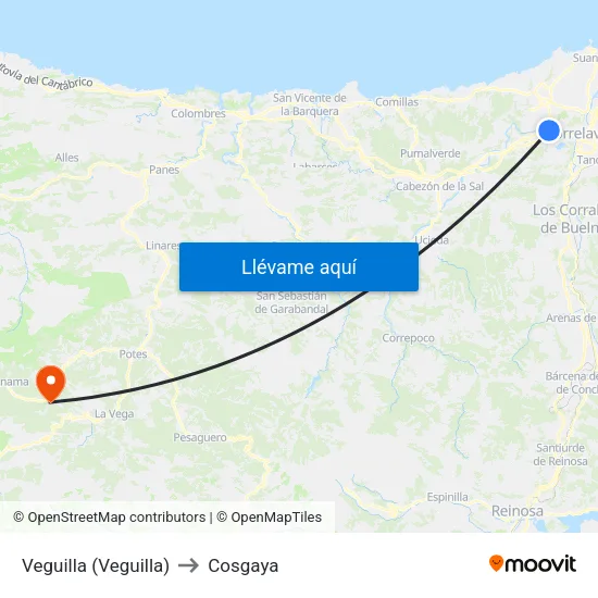 Veguilla (Veguilla) to Cosgaya map