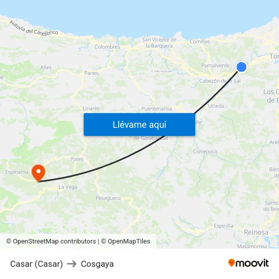 Casar (Casar) to Cosgaya map