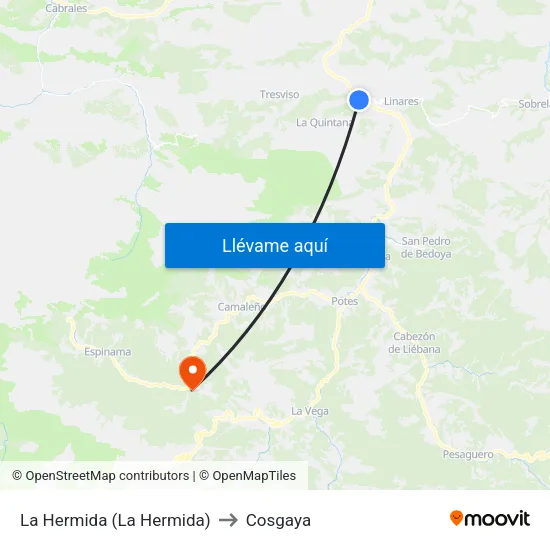 La Hermida (La Hermida) to Cosgaya map