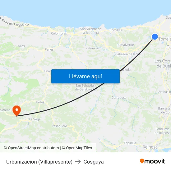 Urbanizacion (Villapresente) to Cosgaya map