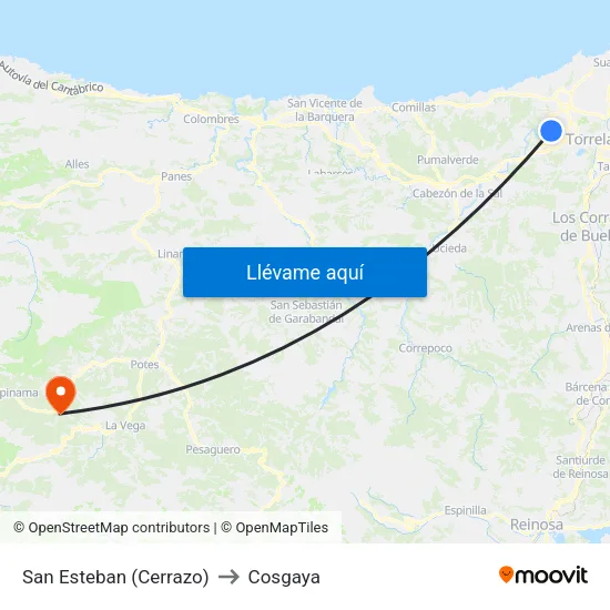 San Esteban (Cerrazo) to Cosgaya map