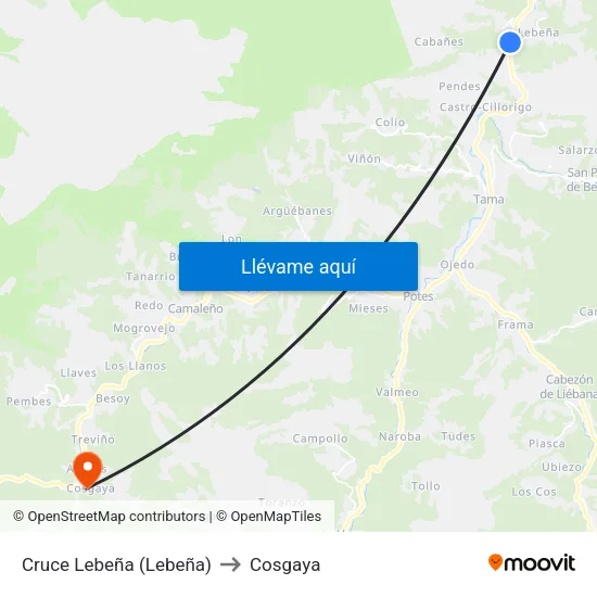 Cruce Lebeña (Lebeña) to Cosgaya map