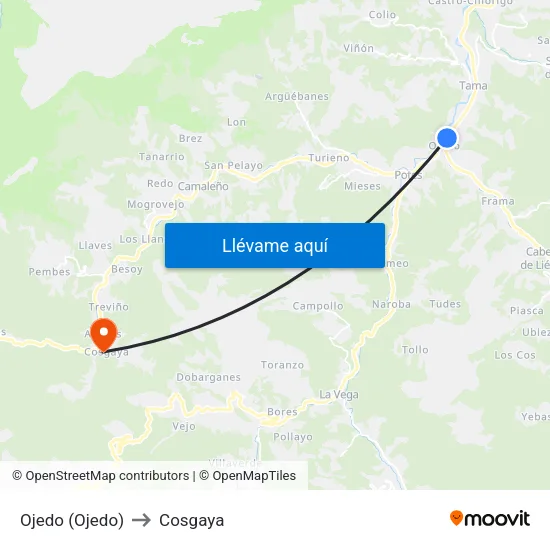 Ojedo (Ojedo) to Cosgaya map