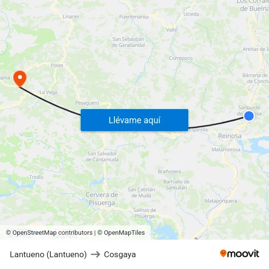 Lantueno (Lantueno) to Cosgaya map