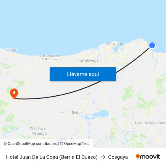 Hotel Juan De La Cosa (Berria-El Dueso) to Cosgaya map