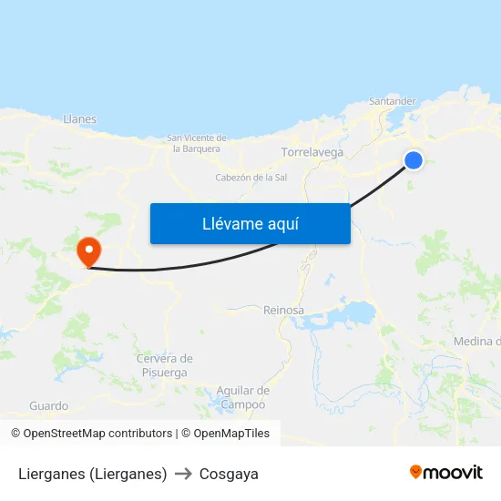 Lierganes (Lierganes) to Cosgaya map