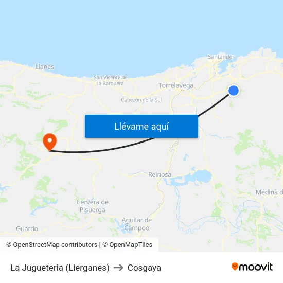 La Jugueteria (Lierganes) to Cosgaya map