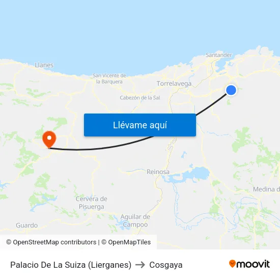 Palacio De La Suiza (Lierganes) to Cosgaya map