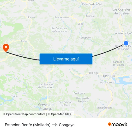 Estacion Renfe (Molledo) to Cosgaya map