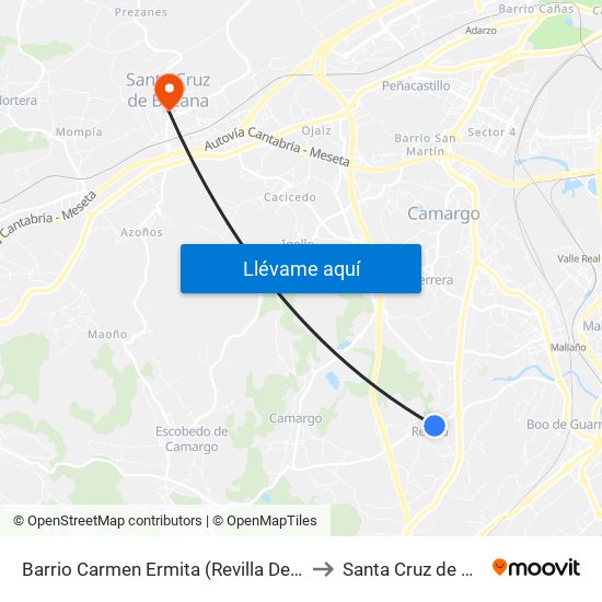 Barrio Carmen Ermita (Revilla De Camargo) to Santa Cruz de Bezana map