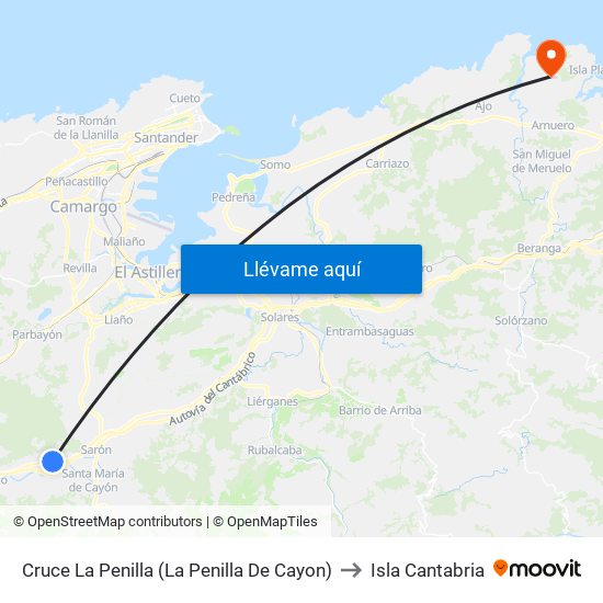 Cruce La Penilla (La Penilla De Cayon) to Isla Cantabria map
