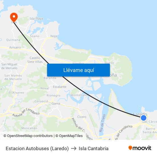 Estacion Autobuses (Laredo) to Isla Cantabria map