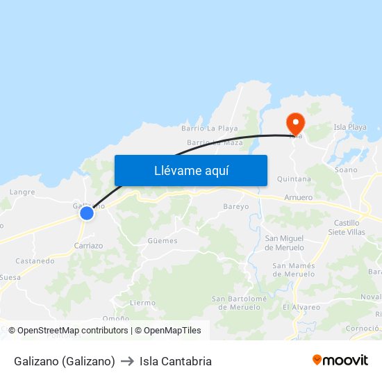 Galizano (Galizano) to Isla Cantabria map